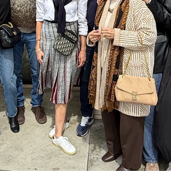 Striped Midi Skirt with Red and Gray Accents - Picture 1 of 7